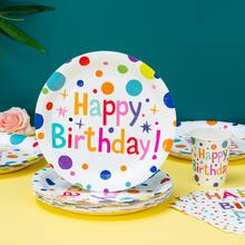 Colorful Polka Dot Disposable Plates, Napkins, And Cups For A Happy Birthday, Birthday-Themed Plates, Napkins, And Paper Cups For Party Supplies, Suitable For 25 Guests. Disposable Paper Plates And Party Tableware Are Perfect For Birthday Weddings, Family Picnics, And Other Parties - Multicolor - View 3