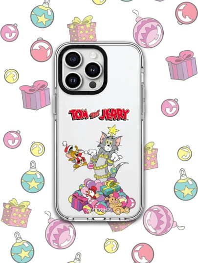 TOM & JERRY X SHEIN Tom & Jerry Cartoon Design, Dual-Color Transparent Drop Protection Case For Mobile Phones, Compatible With 11/12/13/14/15/16 Pro Max Buffer, Available For Both Men And Women, Can Be Given As A Holiday Gift