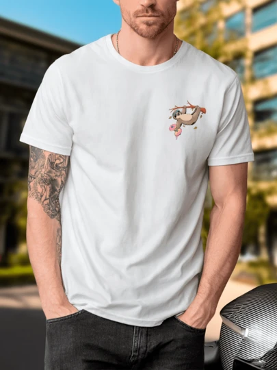 Playera Unisex 100% Algodón Peinado Cuello Redondo Modelo Perezoso Colgado Con Dona De Pan Estilo Unisex, Fresca y Cómoda, Para Uso Diario, Streetwear, Conciertos, Chistosas, Creativas, Gimnasio, Deportes