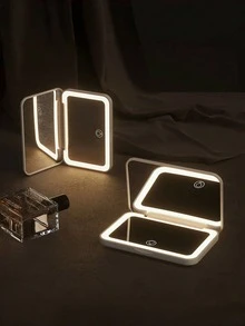 Teckwe LED Lighted Makeup Mirror With Touch Screen, 3 Lighting Modes, Portable Stand, Foldable For Storage, Travel Vanity Mirror With Lights, Rechargeable Battery, Adjustable 3-Color Lighting, Travel Makeup Accessory, Birthday Gift For Mom And Friends,Equipped With 400mAh Rechargeable Battery - Multicolor - View 2