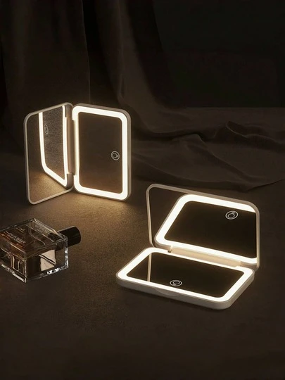 Teckwe 带触摸屏的LED化妆镜，3种照明模式，便携式支架，可折叠收纳，旅行化妆镜，内置可充电电池，三色可调灯光，旅行化妆配件，送给妈妈和朋友的生日礼物，配备400mAh可充电电池