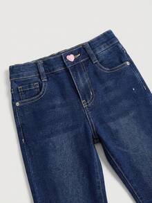 Pantalon acampanado para niña con corte moderno - Azul lavado oscuro - Ver 5