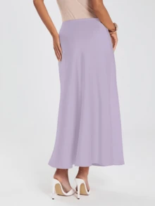 Glamine Falda de satén para mujer, falda con dobladillo de cola de pez versátil, para uso diario, falda larga marrón, faldas para uso formal, faldas largas para mujer, falda midi Y2K, falda larga para mujer, falda midi elegante y formal - Morado - Ver 2