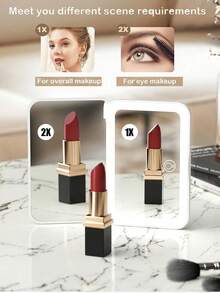 Teckwe LED Lighted Makeup Mirror With Touch Screen, 3 Lighting Modes, Portable Stand, Foldable For Storage, Travel Vanity Mirror With Lights, Rechargeable Battery, Adjustable 3-Color Lighting, Travel Makeup Accessory, Birthday Gift For Mom And Friends,Equipped With 400mAh Rechargeable Battery - Multicolor - View 7
