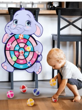 MINKOJA MINKOJA 1 Set Of Cartoon Elephant-Themed Educational Dartboard Throwing Toys, Interactive Parent-Child Throwing Target Ball Classic Indoor/Outdoor Dart Game, Trains Children's Hand-Eye Coordination, Randomized Ball Colors