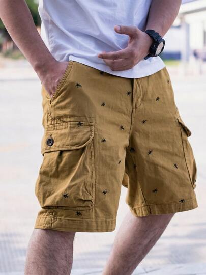 MODA MANIA Bermuda Cargo para Hombre con Bolsillos Laterales – Shorts Casual de Verano con Estampado Minimalista, Corte Cómodo y Estilo Urbano