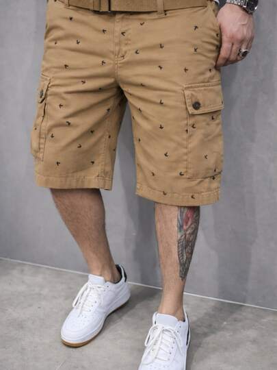 MODA MANIA Bermuda Cargo Hombre Khaki con Bolsillos Laterales – Shorts Casual de Verano con Estampado Minimalista, Corte Cómodo y Tela Ligera