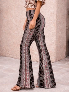 Leggins Estampados  Acampanados Para Dama - Rojo-Azul - Ver 3