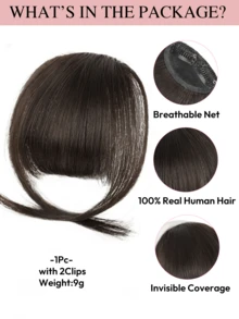 Clip In Bangs Real Human Hair Bangs Hair Clip Fringe With Temples Hairpieces For Women Natural Looking Fake Bangs For Daily Wear Human Hair Wispy Bangs Clip In Hair Extensions (Natural Black Color) - SNatural - View 3