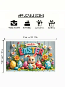 1pc Easter Backdrop, Bunny And Egg Decorative Hanging Cloth Photo Prop Suitable For Parties Gatherings And Easter - multicolor - View 3