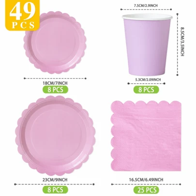 Purple Pink Floral Disposable Plates, Napkins And Cups Set, Serves 8 Guests. This Disposable Party Supplies Set (Including Plates, Napkins And Cups) Is Perfect For Birthday Parties, Weddings And Family Picnics.
