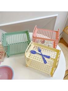 1 Multifunctional Foldable Double-Layer Hollow Design Storage Rack - Made Of Easy To Clean Plastic Material, Suitable For Various Purposes Such As Cosmetics, Jewelry, Bathroom And Desktop. Kitchen And Bathroom Supplies Storage Rack, Storage Basket, Double-Layer Folding Storage Rack, Suitable For Cosmetics And Jewelry, Simple Household Desktop Bathroom Storage Rack, Storage Rack - Multicolor - View 7