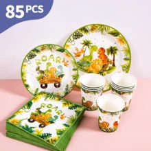 Bộ đĩa, khăn ăn và cốc dùng một lần hình khủng long gầm rú, phục vụ 20 khách. Bộ đồ dùng tiệc dùng một lần này (bao gồm đĩa, khăn ăn và cốc) rất phù hợp cho các bữa tiệc sinh nhật, đám cưới và dã ngoại gia đình. - Xem 1