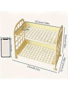 1 Multifunctional Foldable Double-Layer Hollow Design Storage Rack - Made Of Easy To Clean Plastic Material, Suitable For Various Purposes Such As Cosmetics, Jewelry, Bathroom And Desktop. Kitchen And Bathroom Supplies Storage Rack, Storage Basket, Double-Layer Folding Storage Rack, Suitable For Cosmetics And Jewelry, Simple Household Desktop Bathroom Storage Rack, Storage Rack - Multicolor - View 11