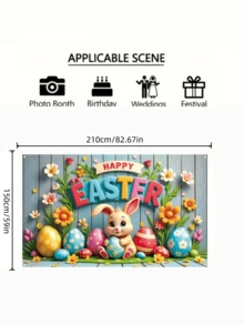 1pc Easter Backdrop, Bunny And Egg Decorative Hanging Cloth Photo Prop Suitable For Parties Gatherings And Easter - multicolor - View 4