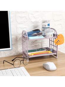 1 Multifunctional Foldable Double-Layer Hollow Design Storage Rack - Made Of Easy To Clean Plastic Material, Suitable For Various Purposes Such As Cosmetics, Jewelry, Bathroom And Desktop. Kitchen And Bathroom Supplies Storage Rack, Storage Basket, Double-Layer Folding Storage Rack, Suitable For Cosmetics And Jewelry, Simple Household Desktop Bathroom Storage Rack, Storage Rack - Multicolor - View 12