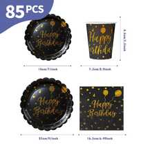 Bộ đồ dùng dùng một lần màu đen nền vàng họa tiết cánh hoa bóng bay, gồm đĩa, khăn ăn và cốc, phục vụ 20 khách. Bộ đồ dùng tiệc dùng một lần này (bao gồm đĩa, khăn ăn và cốc) rất phù hợp cho các bữa tiệc sinh nhật, đám cưới và dã ngoại gia đình. - Xem 10