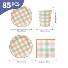 Bộ đĩa, khăn ăn và cốc dùng một lần màu vàng xanh kẻ caro, phục vụ 20 người. Bộ đồ dùng tiệc dùng một lần này (bao gồm đĩa, khăn ăn và cốc) rất phù hợp cho các bữa tiệc sinh nhật, đám cưới và dã ngoại gia đình. - Xem 10