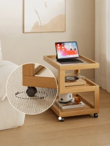 Mesa lateral de sala de estar de diseño geométrico estético de madera sólida, mesa de noche de madera de alcanfor, mesa de noche móvil con estantería de cabecera, mesa lateral pequeña de bambú simple y moderna, gabinete de almacenamiento multifuncional creativo para uso doméstico, estantería de almacenamiento para la sala de estar. - Multicolor - Ver 3
