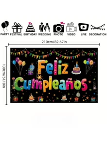 1pc Birthday Party Backdrop, Photo Prop, Spanish Party Decoration Suitable For Outdoor Patios Photography - multicolor - View 2