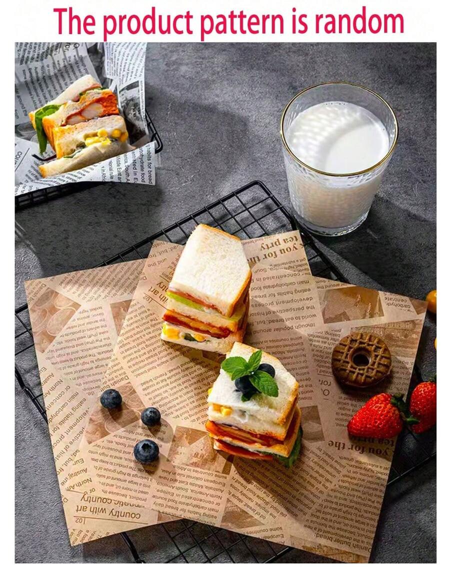 50/100 lembar Kertas Kemasan Sandwich (Pola Produk Acak), Kertas Alas Baki, Pelapis Keranjang Makanan, Kemasan Anti Minyak, Kertas Alas Roti Toko Kue, Kertas Alas Baki Toko Kue, Kertas Alas Meja, Aksesoris Dapur, Peralatan Dapur, Peralatan Anti Minyak, Kertas Kemasan Piknik - Coklat - View 1