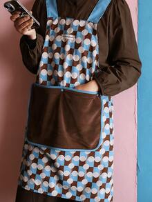 Joivida 1Pc Blue Polka Dot Apron Pocket/Without Pocket, Adjustable, Polyester Fabric, Blue White, Suitable For Kitchen, Coffee Bar Or Restaurant Use - multicolor - View 3