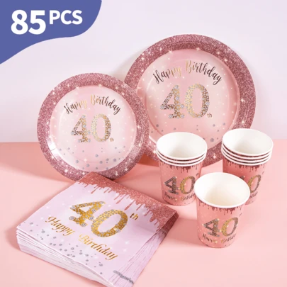 40th Diamond Happy Birthday Disposable Plates, Napkins And Cups Set, Serves 20 Guests. This Disposable Party Supplies Set (Including Plates, Napkins And Cups) Is Perfect For Birthday Parties, Weddings And Family Picnics.