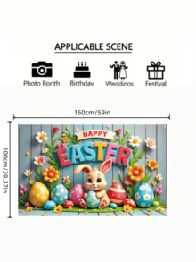 1pc Easter Backdrop, Bunny And Egg Decorative Hanging Cloth Photo Prop Suitable For Parties Gatherings And Easter - multicolor - View 2