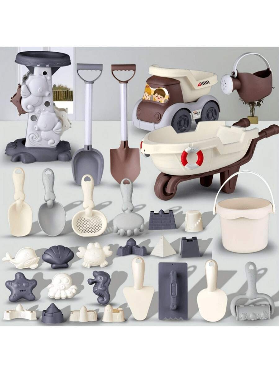 1 件儿童沙滩玩具套装，夏季娱乐必备。完整的沙滩玩具套装包括手推车、沙桶、沙铲和有趣的动物模具。 - 彩色 - 查看 1