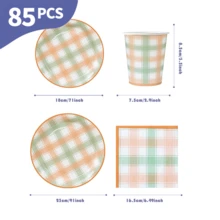 Bộ đĩa, khăn ăn và cốc dùng một lần màu vàng xanh kẻ caro, phục vụ 20 người. Bộ đồ dùng tiệc dùng một lần này (bao gồm đĩa, khăn ăn và cốc) rất phù hợp cho các bữa tiệc sinh nhật, đám cưới và dã ngoại gia đình. - Xem 2