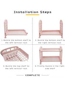 1 Multifunctional Foldable Double-Layer Hollow Design Storage Rack - Made Of Easy To Clean Plastic Material, Suitable For Various Purposes Such As Cosmetics, Jewelry, Bathroom And Desktop. Kitchen And Bathroom Supplies Storage Rack, Storage Basket, Double-Layer Folding Storage Rack, Suitable For Cosmetics And Jewelry, Simple Household Desktop Bathroom Storage Rack, Storage Rack - Multicolor - View 10
