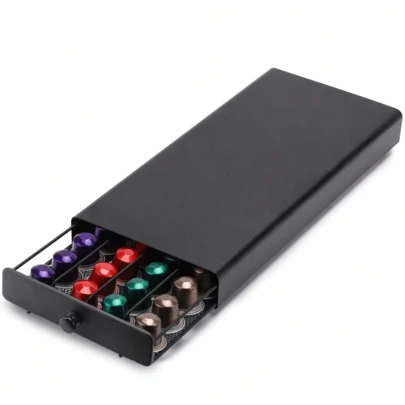 Kaffeetüten Aufbewahrungsbox, 36/40 Kaffeetüten Aufbewahrungsbox, kann unter der Kaffeemaschine oder in einer Schublade platziert werden, geeignet für die Aufbewahrung auf Büroschreibtischen oder Küchenarbeitsplatten