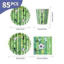 绿色足球花瓣图案一次性餐盘、餐巾纸和杯子套装，可供20位客人使用。这款一次性派对用品套装（包括餐盘、餐巾纸和杯子）非常适合生日派对、婚礼和家庭野餐。 - 查看 7