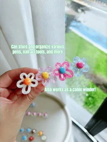 Zazumi 1 chiếc/7 chiếc Giá đựng bút vẽ móng hình hoa hoạt hình dễ thương, hộp đựng đồ dùng văn phòng có chức năng cuộn dây cáp - Nhiều màu - Xem 8
