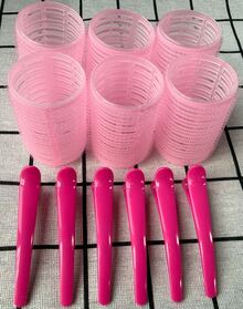 自粘式卷发器套装，含6个卷发器和6个夹子，沙龙级卷发器，适合DIY美发造型，无需加热，卷发器，美发产品及配件，适用于理发店、美容院、返校季、旅行度假等场合，卷发器，卷发棒，卷发工具，无需加热，卷发梳，美发设备 - 彩色 - 查看 9