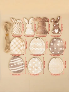 Madebyblanc 20 PCS Rustic Wooden Easter Tree Ornaments Set Rabbit Easter Egg Hanging Decor Mini Artificial Wood Home Decor Spring Table Centerpiece Charm Style Easter Decorations For Home Party - multicolor - View 5