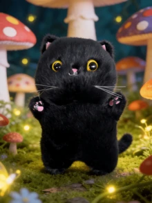 POKOJA LAND 可爱猫咪毛绒玩具，可爱站立猫咪毛绒玩偶，迷人黑猫毛绒娃娃，儿童生日礼物，儿童节礼物，情人节礼物，感恩节礼物及其他节日礼物，桌面床头装饰系列 - 彩色 - 查看 9