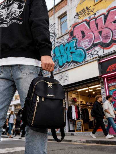 1个女士时尚迷你背包，大容量轻便旅行日用背包，男女通用学生书包，带拉链口袋，适合户外休闲日常使用