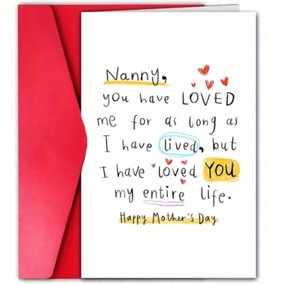 1 Thiệp chúc mừng Ngày của Mẹ đầy cảm xúc, viết tay theo phong cách "Bà vú", lời nhắn nhủ yêu thương, hoàn hảo dành cho Mẹ, Bà, Vợ - Màu đỏ tươi và thiết kế rực rỡ, lý tưởng cho Ngày của Mẹ, Sinh nhật, Lễ mừng Mẹ mới sinh, Quà tặng Ngày của Mẹ cho Bà vú, Thiệp Ngày của Cha, Thiệp cho Bố, Thiệp cho Mẹ