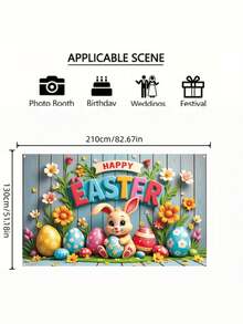 1pc Easter Backdrop, Bunny And Egg Decorative Hanging Cloth Photo Prop Suitable For Parties Gatherings And Easter - multicolor - View 8
