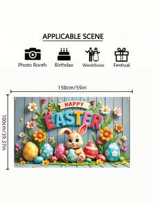 1pc Easter Backdrop, Bunny And Egg Decorative Hanging Cloth Photo Prop Suitable For Parties Gatherings And Easter - multicolor - View 9