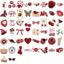 50pcs/Pack Vintage Cherry Y2K Girl Aesthetic Stickers, Cute Mysterious INS Retro Gothic Y2K Downtown Stickers, Popular Label Graffiti Stickers, 90s 80s Anime Cute Stickers, Interesting Aesthetic Label Stickers For Scrapbooking, Sealing, Stationery, Cards, Envelopes, Guitars, Instruments, Decorations, Gifts, Parties, Rewards, Motivation, New Year, Christmas - Multicolor - View 3