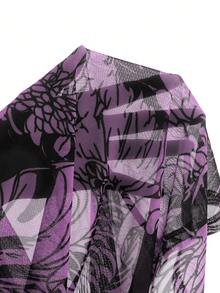 Mistrie Summer Vintage Dragon Print Sheer Mesh Hollow Out Chinese Collar Cheongsam Style Dress For Women,Purple Trashy Y2K Club Night Bodycon Dresses - Mauve Purple - View 6