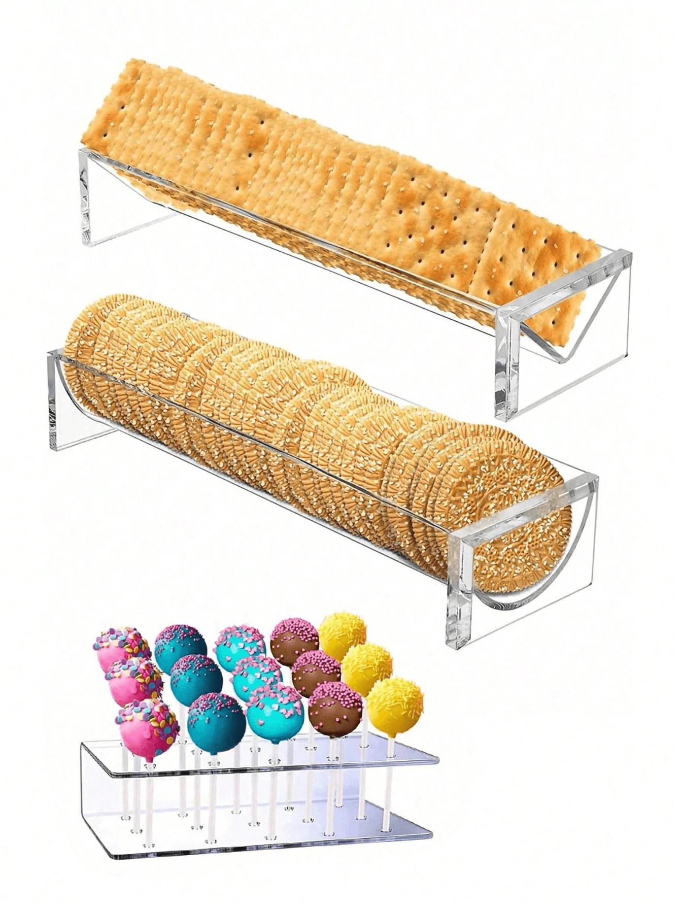 1/2 Bandeja rectangular transparente de acrílico, bandeja para galletas, estante para exhibición de alimentos, bandeja de aperitivos para fiestas, estante para exhibición de alimentos transparente, bandeja portátil de acrílico para alimentos de fiesta, bandeja de picnic al aire libre - Transparente en forma de U - Ver 1