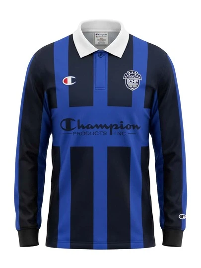 Champion Men's Soccer Polo Long Sleeve Shirt Blue