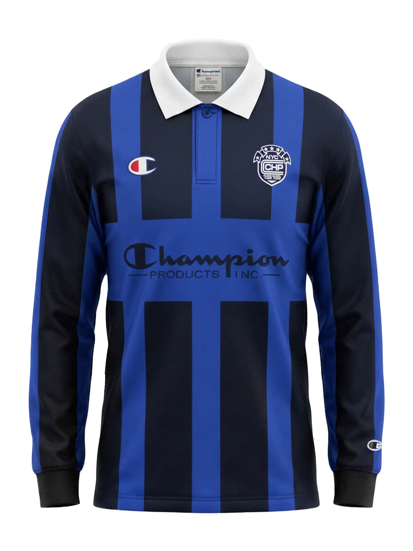 Champion Men's Soccer Polo Long Sleeve Shirt Blue - White - View 1