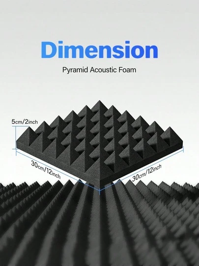 12 tấm - Tấm cách âm (12x12x2 inch) - Tấm xốp cách âm hình chóp cho phòng thu và phòng nhạc - Tấm xốp hấp thụ âm thanh nhanh (Đen/Trắng/Xám/Tím)