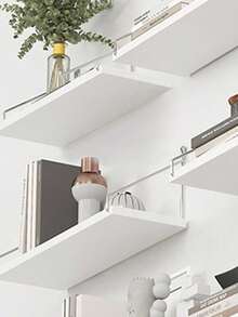 1pc Wall-Mounted Shelf, No Drilling Required, Straight Wall-Mounted Shelf, Decorative Wooden Board For Bedroom And Kitchen, Storage Rack. - White - View 4
