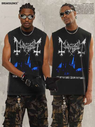 Top sin mangas de activewear con cuello redondo y estampado para hombres, camisa deportiva sin mangas estampada, Top de activewear para hombres, ropa deportiva, ropa de fitness