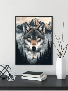 1 Stück 40x50cm/15,74x19,68 Zoll 5D Wolf Totem Diamant Malerei Set, rahmenloses Acryl Voll-Diamant Rund DIY Handwerk, Tier-Themen Mosaik Kunst geeignet für Wand Dekoration Zuhause. - Verschiedenfarbig - Übersicht 3